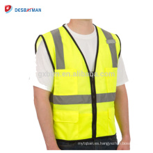 2018 Hot Selling 100% poliéster Hi-vis Amarillo Durable Trabajador de la construcción Uniforme reflectante Raya chaleco de seguridad con bolsillos